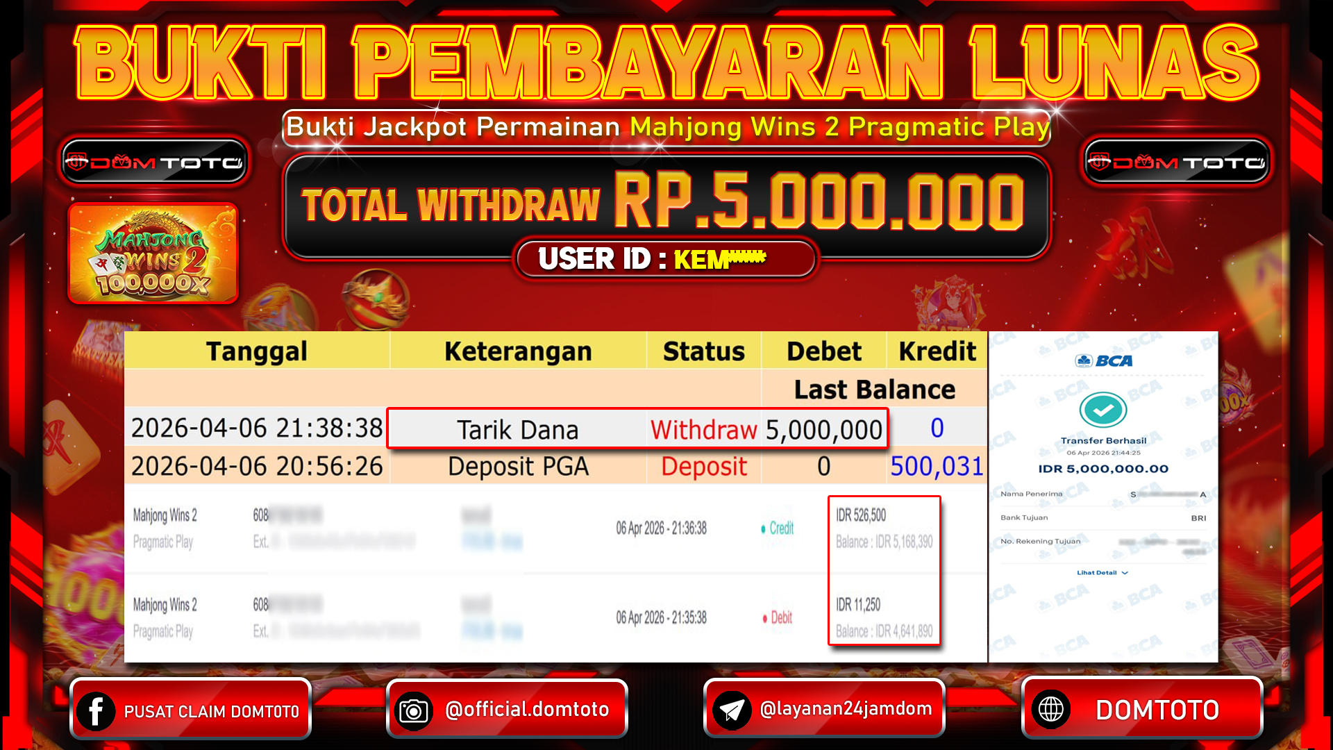 JACKPOT SLOT Mahjong Wins 2 Pragmatic Play 06 APRIL 2026